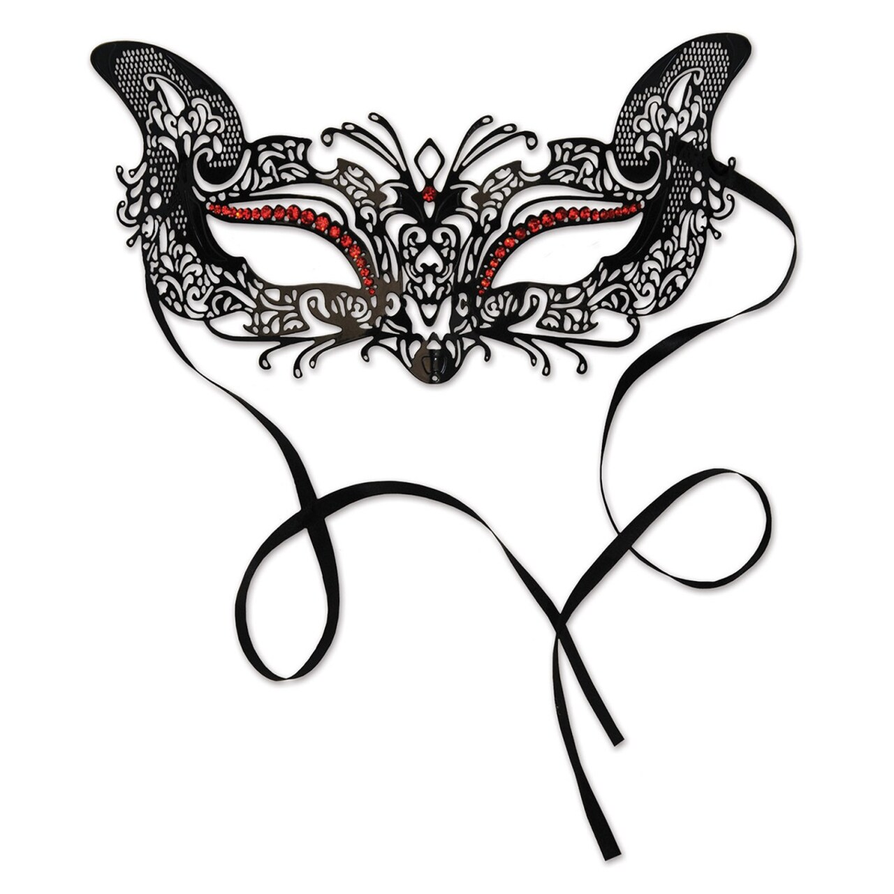 Beistle Pack of 6 Elegant Black and Red Cat Eye Metal Filigree Mardi Gras Masquerade Masks - One Size